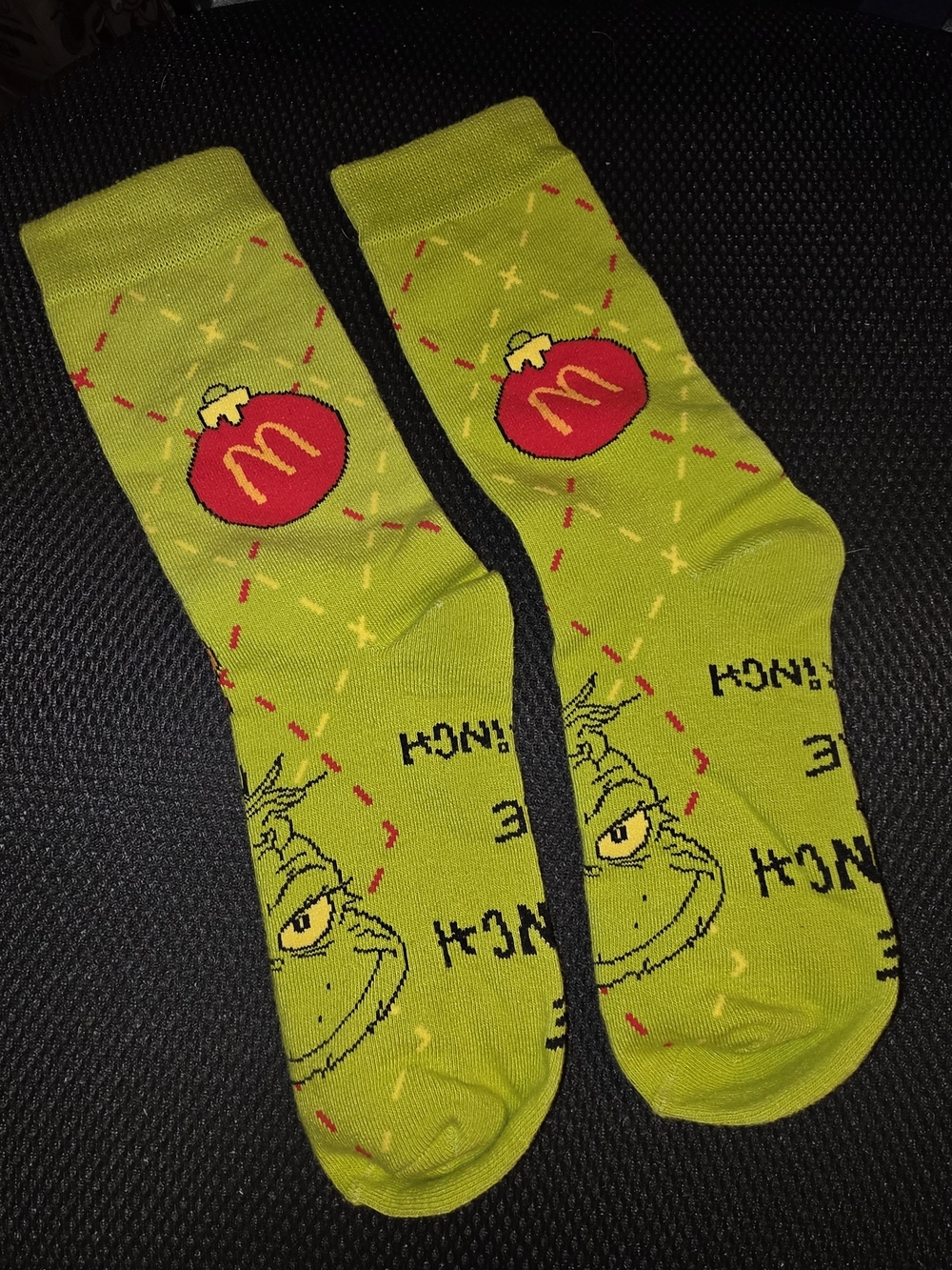 McDonald's Grinch Ornament Crew Socks - Lime Green & Red
